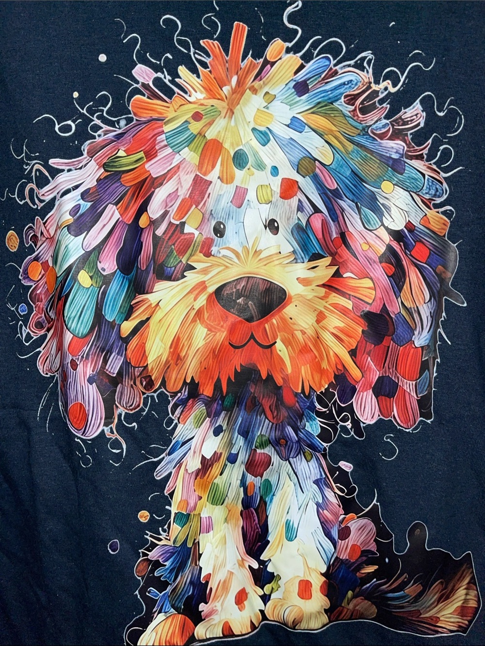 XL Colorful Dog Graphic Tee - Navy - Unbranded